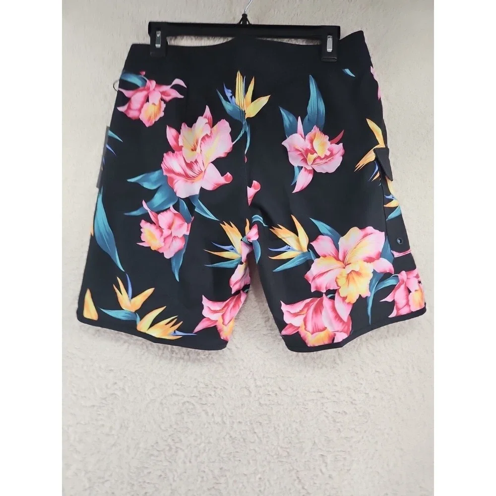 RVCA Surf Board Shorts Mens Size 29 Hawaiian Hibiscus Flowers Black New With Tag